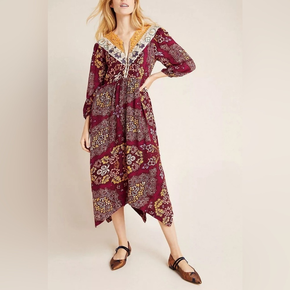 Anthropologie Maeve Meredith Embroidered Midi Dress